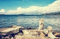 View from the beach Pantan, Trogir to the sea, blue filter Royalty Free Stock Photo