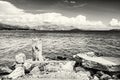 View from the beach Pantan, Trogir to the sea, colorless Royalty Free Stock Photo
