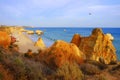 View on the beach Praia de Rocha in Portimao, Algarve, Portugal Royalty Free Stock Photo