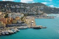 View of beach resort Cote d\'Azur with bay and yachts - Nice France