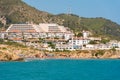 View of the beach, Sitges, Barcelona, Catalunya, Spain. Copy space for text.