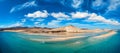 View on the beach Sotavento with golden sand and crystal sea water of amazing colors on Costa Calma on the Canary Island