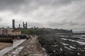 View from the beach to St Andrew on a rock above the sea Royalty Free Stock Photo