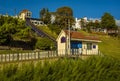 A view from the beach towards the cliffs and funicular chair lift at Southend-on-Sea, UK