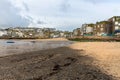 View from the beach towards St Ives, at Low Tide in North Cornwall Royalty Free Stock Photo