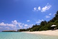 View of the beach from the water. Maldivian landscape