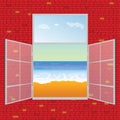 View on the beach from window vector illustration