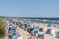 The view of the beach of Zempin on the island of Usedom with many beach chairs