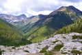 View from Bears Hump lookout towards mountain valley along hiking trail at Waterton Lakes National Park Royalty Free Stock Photo