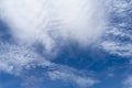 View of beautiful abstract splash soft white cloudscape with shades of bright blue sky background from flying plane window Royalty Free Stock Photo