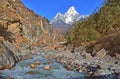 View on beautiful Ama Dablam mountain and small river , Everest Region,