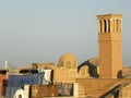 View of ancient windmills in Kashan and old buildings with domed roofs and beautiful decorations. Royalty Free Stock Photo