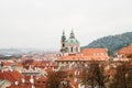 A view of the beautiful architecture in Prague and the old cathedral of St. Nicholas in Prague in the Czech Republic. Royalty Free Stock Photo