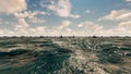 View of the Beautiful Blue Calm Sea and commercial fishing boats. 3D Rendering