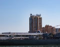 View of the beautiful buildings on the embankment of the city of Novorossiysk in summer