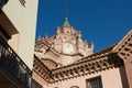View of the beautiful Cathedral facade and Dome from below. Teruel, Aragon, Spain Royalty Free Stock Photo