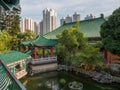 A view of the beautiful Chinese gardens, in the Wong Tai Sin temple in Hong Kong Royalty Free Stock Photo