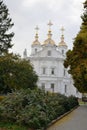 View of the beautiful church against the blue sky and white clouds Royalty Free Stock Photo