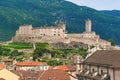 View of beautiful city of Bellinzona in Switzerland with Castelgrande castle from Montebello