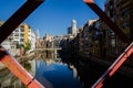 View of the beautiful city of Girona, Spain. Gustav Eiffel Bridge.