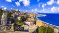 Impressive Gaeta old towm,view with traditional houses,sea and castle.Lazio,Italy. Royalty Free Stock Photo