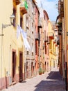 View of the beautiful, colorful, narrow street in Bosa. province of Oristano, Sardinia,