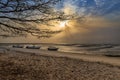 View of a beautiful deserted beach in the island of Orango at sunset, in Guinea Bissau.