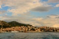 View of beautiful destination for travel with stacked houses in Hvar, Croatia