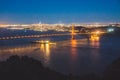 View Of The Beautiful Famous Golden Gate Bridge In San Francisco, California In The Evening