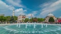 View of beautiful Hagia Sophia with a fountain timelapse, Christian patriarchal basilica, imperial mosque and now a