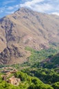 View on beautiful High Atlas Mountains landscape with lush green valley and rocky peaks, Morocco, North Africa Royalty Free Stock Photo