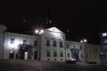 A view of a beautiful historic building in the city of Brno. At night. Czech Republic