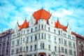View of beautiful historic building facade in Prague downtown. Royalty Free Stock Photo
