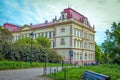 View of beautiful historic building of primary school in Prague. Royalty Free Stock Photo