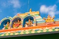 View of the beautiful indian building, Puttaparthi, Andhra Pradesh, India. Close-up.