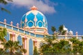 View of the beautiful Indian building, Puttaparthi, Andhra Pradesh, India. Copy space for text.