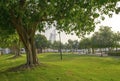 View of beautiful Jumeirah public park with Burj Al Arab hotel as a background