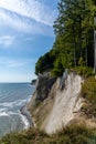 View of the beautiful lime and chalkstone cliffs in Jasmund National Park on Ruegen Island in Germany Royalty Free Stock Photo