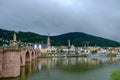 View of the beautiful medieval city of Heidelberg and river Neckar, Germany with the Old Bridge in view