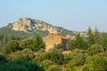 View of a beautiful mountain landscape and a lonely abandoned house in the Pyrenees Royalty Free Stock Photo