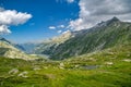 View on beautiful mountains and small lake in Grimselpass in Switzerland