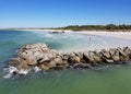 The beautiful ocean water and rocky beach near Fort Desoto Park, St Petersburg, Florida, U.S.A Royalty Free Stock Photo