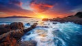 Beautiful seascape. Sunset over the sea. Long exposure. Generative AI. Royalty Free Stock Photo