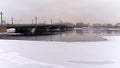 St. Petersburg, Russia, February 10, 2024. Panorama of the Blagoveshchensky Bridge at sunset in winter. Royalty Free Stock Photo