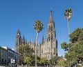 View on beautiful parish church of San Juan Bautista, impressive Neogothic Cathedral in Arucas, Gran Canaria, Spain Royalty Free Stock Photo