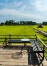 View of beautiful rice field and little shelter in countryside of Thailand