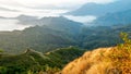 View of sea of fog from Phu Chi Dao viewpoint in Chiang Rai, Thailand. Royalty Free Stock Photo