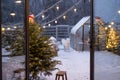 Beautiful snowy backyard on winter holidays