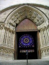 Saint Denis Cathedral, Paris, View of the Beautiful Stained-Glass Windows through the South Entrance and Transept, France Royalty Free Stock Photo