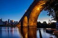 A view of the beautiful stone arch bridge of Minneapolis, MN, USA at dusk Royalty Free Stock Photo